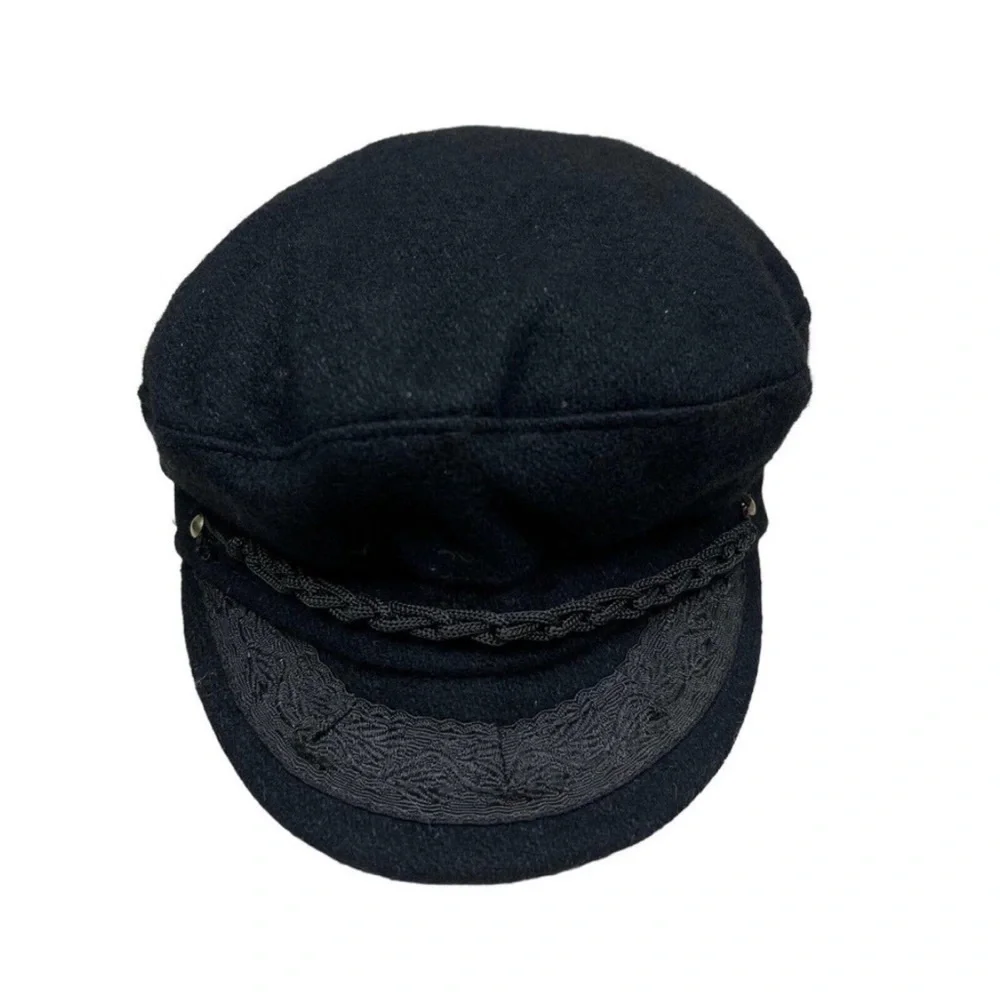 Vintage Greek Fisherman Newsboy Sailor Cap Hat Wool Embroidered Black Size L - Picture 5 of 16